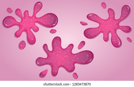 Set of glitter slime dripping on light background. Glossy texture with girly pink color. Vector illustration.