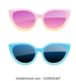 Set of glitter sunglasses icons. Fashion glasses accessories.