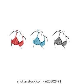 Set of glittery bra vector illustration