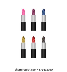 Set of glittery lipsticks vector illustration