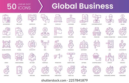 Set of global business icons. Gradient style icon bundle. Vector Illustration