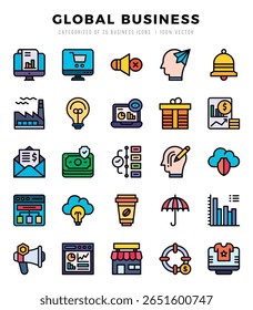 Set of Global Business icons in Lineal Color style. Lineal Color Icons symbol collection.