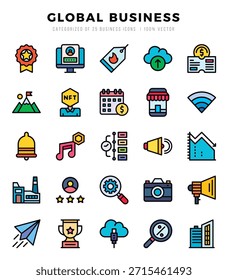 Symbolsatz für globale Unternehmen. Vektorgrafik.