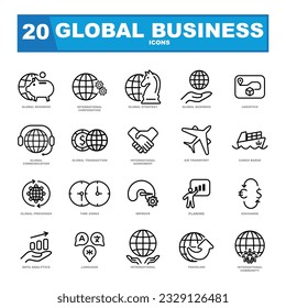 Set of global business outline icons.