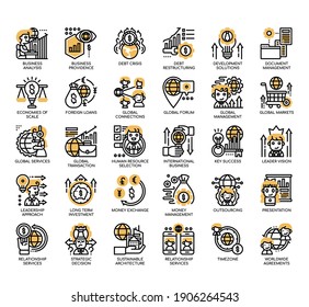 Set of Global Business thin line and pixel perfect icons for any web and app project. 