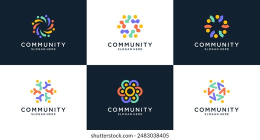 Set of global community logo design template. Colorful human group logo vector elements.