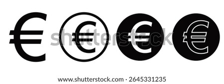 Set of Global Currency Symbols – Euro, Dollar, Pound, and Yen Icons in Flat and Outline Style