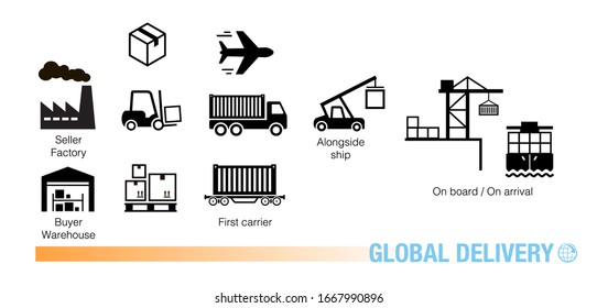Set of global delivery icons. Vector elements. Can use for your design, interface, website, infographic and etc. Prepared for use in any size on different devices. EPS10.