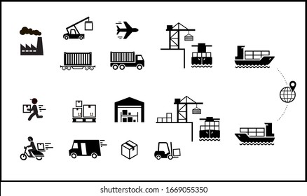 Conjunto de iconos de entrega global. Elementos vectoriales. Puede ser utilizado para su diseño, interfaz, sitio web, infografía, etc. Preparado para su uso en cualquier tamaño en diferentes dispositivos. EPS10.