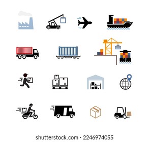 Set of global delivery icons. Vector elements. Can use for your design, interface, website, infographic and etc. Prepared for use in any size on different devices. EPS10.