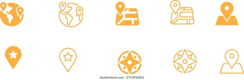 Conjunto de iconos de vectores globales y terrestres, símbolo de signo de ubicación, tierra