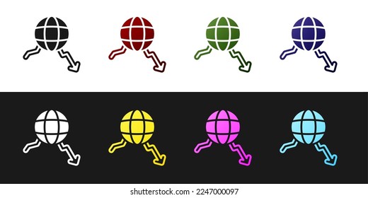 Set Global economic crisis icon isolated on black and white background. World finance crisis.  Vector