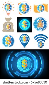 Set of Global finance economy communication icon, vector illustration. Flat design style