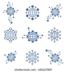 Set of global futuristic technology sign. Global connection and communication logo. 