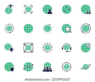 set of global icon, world, location, network