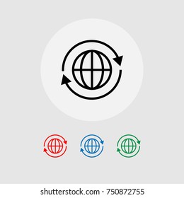 A set of global icons with arrows around. Vector illustration.