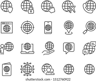 set of global icons, world, globe, communication, website, internet, network, connect