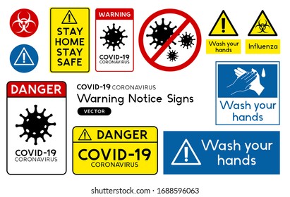 A set of Global Pandemic Covid-19 Coronavirus warning signs and notices. Vector illustration