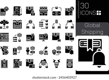 Set of Global Shipping2 Solid icons in linear style. User opinion and survey. Solid icon collection. Conceptual pictogram and infographic.