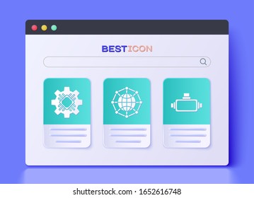Set Global technology or social network, Processor and Virtual reality glasses icon. Vector