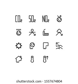 Set of global warming, contamination, danger, pollution, environment outline style icon - vector