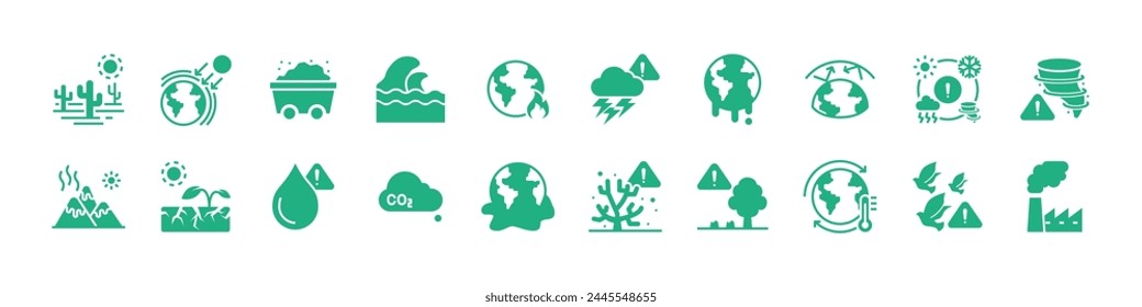 conjunto de icono del calentamiento global, cambio climático, contaminación