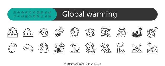 conjunto de icono del calentamiento global, cambio climático, contaminación
