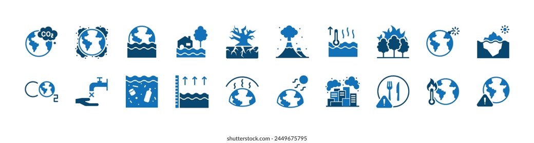 conjunto de icono del calentamiento global, cambio climático, medio ambiente