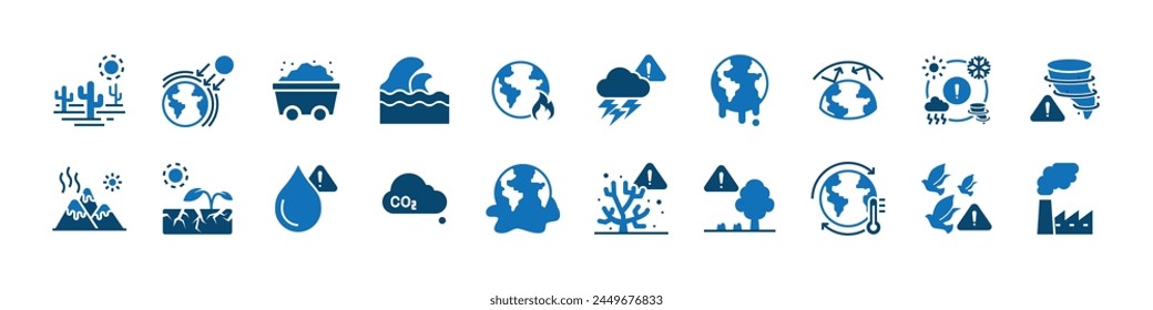 conjunto de icono del calentamiento global, cambio climático, medio ambiente