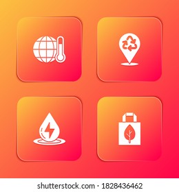 Ajuste Calentamiento Global, Reciclaje, Energía de Agua y Bolsa de Compras con icono de reciclaje. Vector.