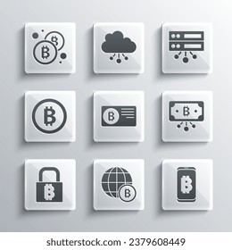 Set Globe Bitcoin, Mining bitcoin from mobile, with circuit, Credit card, Lock,  and Server icon. Vector - Powered by Shutterstock - Get 15% off with code: PIKWIZARD15