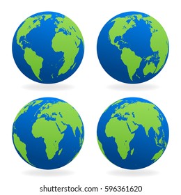 Set globe blue and green flowers, with shadow