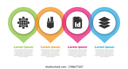 Set Globe of the Earth and gear, Crossed ruler and pencil, ID File document and Layers. Business infographic template. Vector