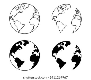 set of Globe earth icon set in line style