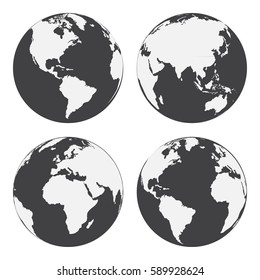 Set of globe earth icons. Flat style. Vector illustration