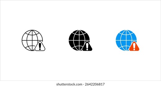 set globe earth with internet warning icons, symbols, signs, vectors, black and white design, simple illustration collection