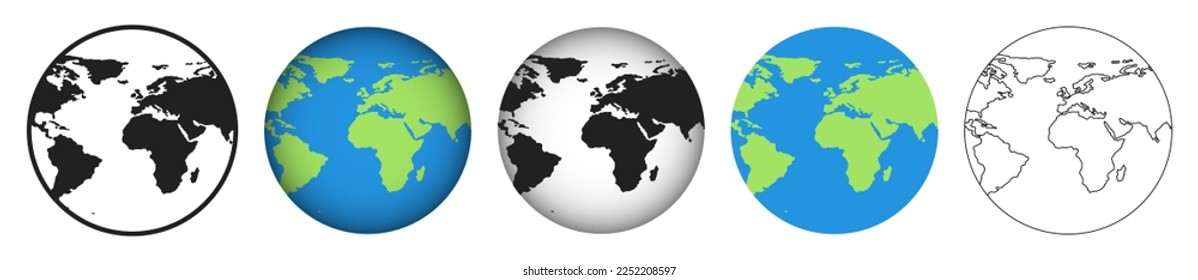 Set of globe earth. Vector illustration. Globe world map. Earth globes collection.
