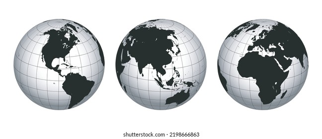 set of globe grid earth planet or sphere wire frame isolated. eps vector