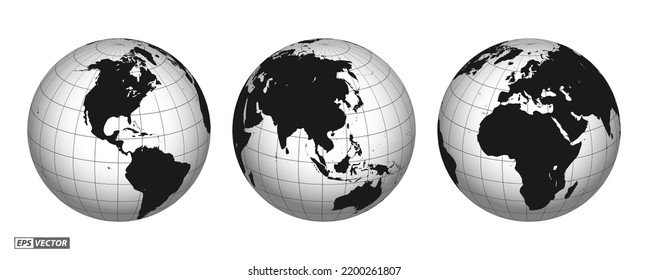 set of globe grid earth planet or sphere wire frame isolated. eps vector