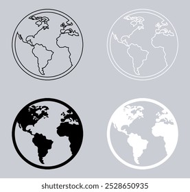 Conjunto do ícone Globo. Símbolo de sinal de ícone da Terra em estilo plano da moda. Ilustração de ícone de vetor de planeta isolada no plano de fundo cinza