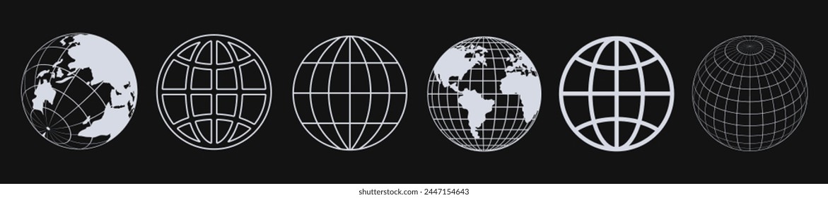 Set Of Globe Icon Vector Design. Collection Of Planet Earth World Signs. Website Url Symbol. Streetwear Graphic Element.