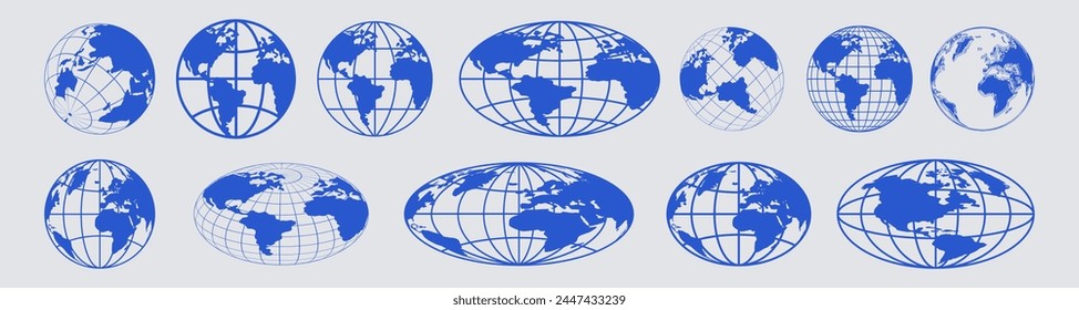 Set Of Globe Icon Vector Design. Collection Of Planet Earth World Signs. Website Url Symbol. Streetwear Graphic Element.