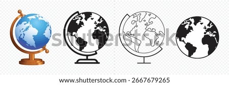 Set of Globe icons thin line illustrations designs, Realistic globes of Earth