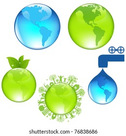Set Of Globe, Isolated On White Background, Vector Illustration
