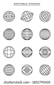 Set of globe line icons. World line icon. Stroke that can be edited. Globe Line Art. Vector Illustration. Design for clothes. Contemporary t-shirt design. Teenager. 