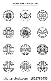 Conjunto de iconos de la línea de globo. Icono de línea mundial. Apilar que se puede editar. Ilustración del vector de arte de la línea de globo. Diseño de ropa. Diseño contemporáneo de camisetas. Adolescente. 