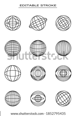 Set of globe line icons. World line icon. Stroke that can be edited. Globe Line Art. Vector Illustration. Design for clothes. Contemporary t-shirt design. Teenager. 