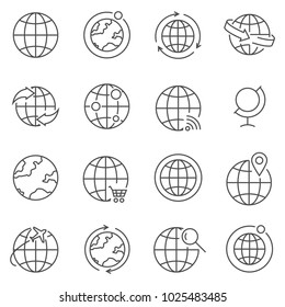 Set of globe line vector icons. Outline style