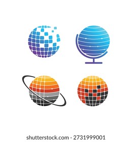 A set of globe logos on a whit background