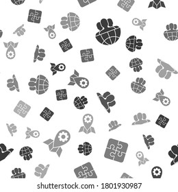 Set Globe and people, Piece of puzzle, Users group and Location job on seamless pattern. Vector